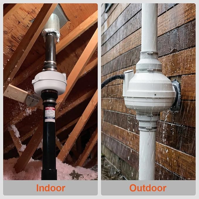 MIDCVFRUN 4 inch Radon Fan, 2 speed 260/188CFM Radon Mitigation System Quickly Mitigate Radon Quiet and Energy Efficient IP67 Waterproof Indoor Outdoor Installation
