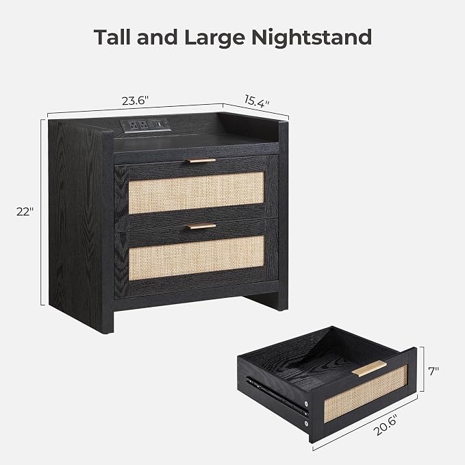 SICOTAS Rattan Night Stand Bedside Table : Nightstand - Image 2