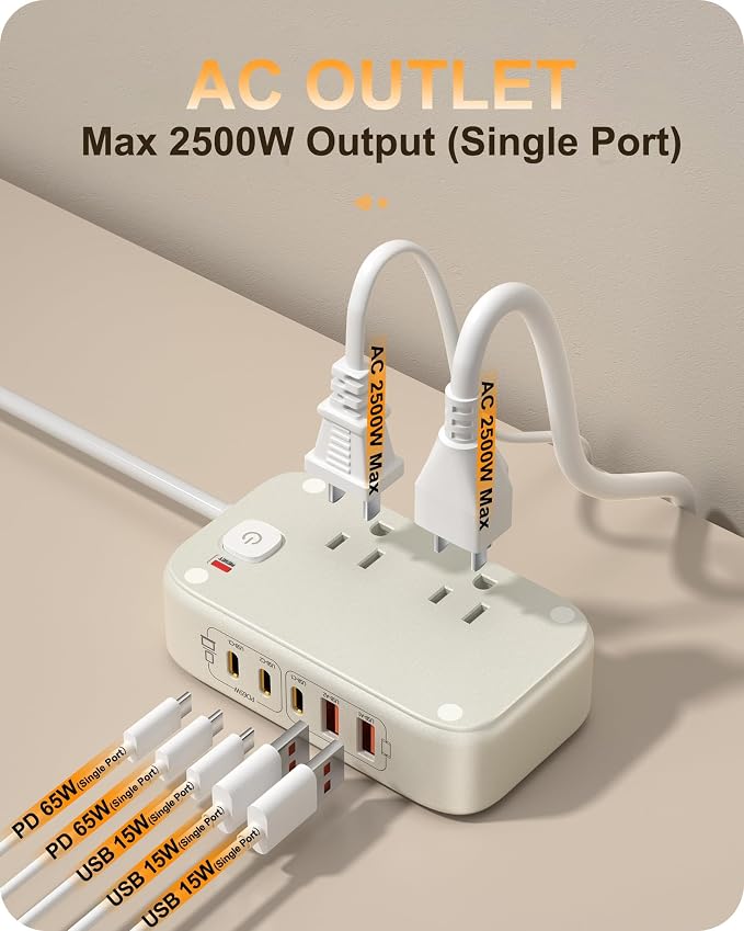 Travel Power Strip with PD65W Fasting Charging 7-in-1 USB C Charging Station - Image 4