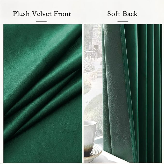 Timeper Green Velvet Curtains 108 inches 2 Panels, Back Tab & Rod Pocket - Image 4