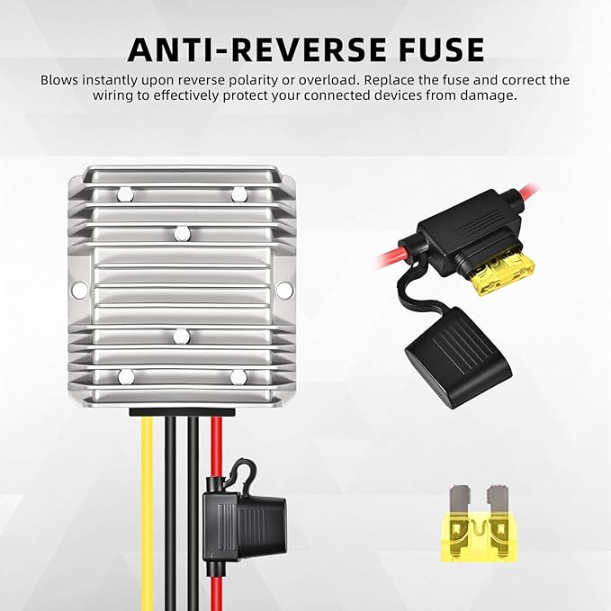 ikkwmei DC-DC Professional 48V 36V to 12V Voltage Regulator, 240W 20A for Golf Cart Converter, Waterproof DC Convert Regulator Transformer with Fuse