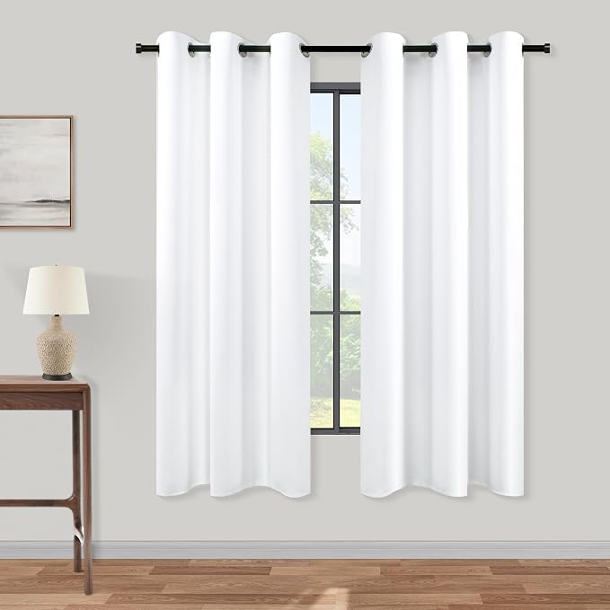 KOUFALL White Curtains 63 Inch Length 2 Panels Set Grommet Lightweight 60-70% by KOUFALL