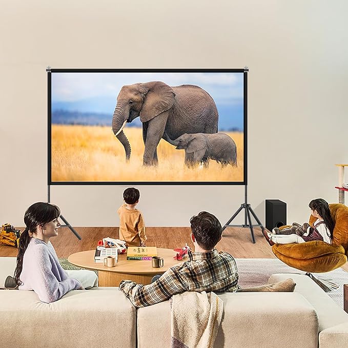 TOWOND Projector Screen with Stand,120 inches Indoor Projector Screen Outdoor Portable 16:9 4K HD Rear Front Projection Movie Screen with Carry Bag Wrinkle-Free Design for Backyard Theater