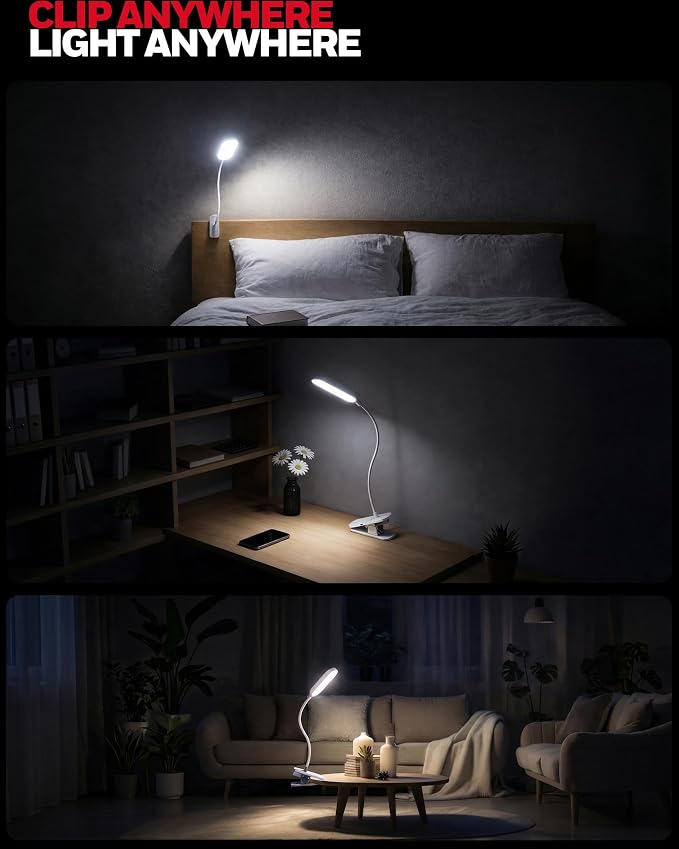 Honeywell Clip On Reading Light, Rechargeable LED 4000K CRI95 Gooseneck Lamp | - Image 7