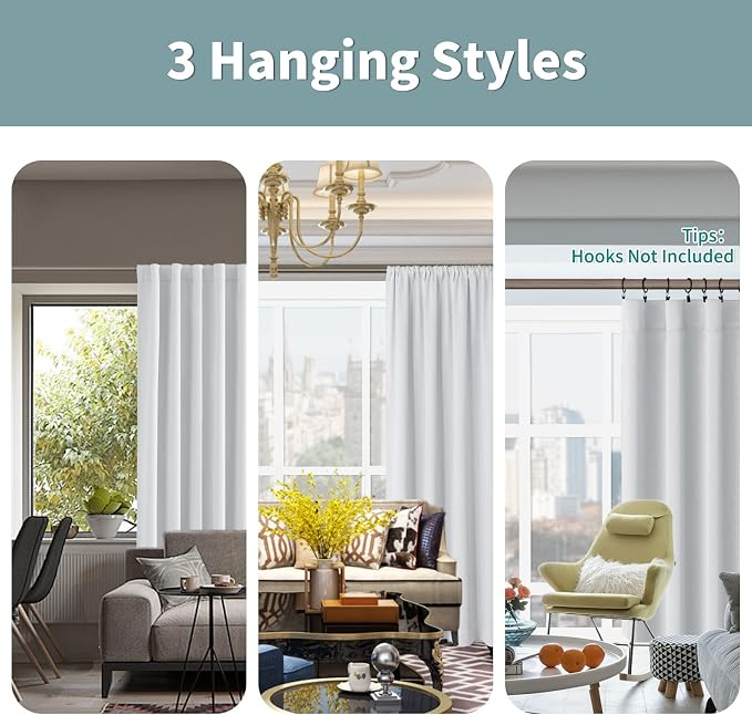 BGment Greyish White 100% Blackout Curtains - Image 3