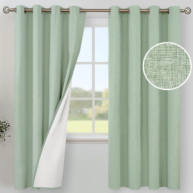 YoungsTex Light Green Linen Blackout Curtains 72 Inch Length by YoungsTex