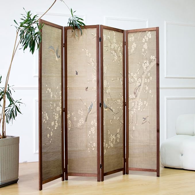 4 Panel Bamboo Room Divider Screen, Double-Sided Privacy Screen | Double-Sided - Image 4