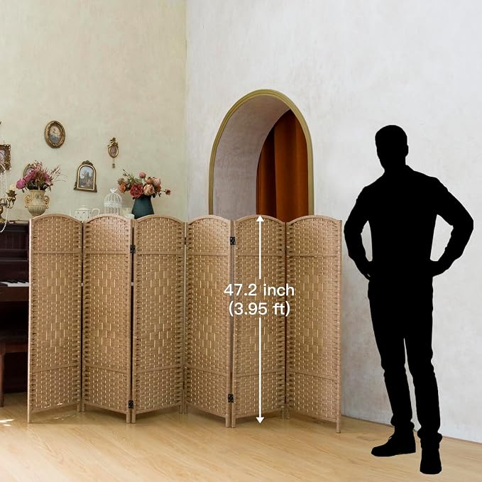 Compact 6 Panel Short Room Divider, 47.2 Inch Tall Double-Sided Rattan Folding - Image 2