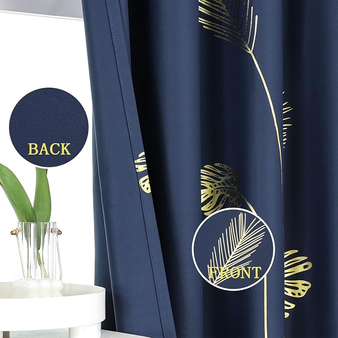 Navy Blue and Gold Blackout Curtains - Image 3