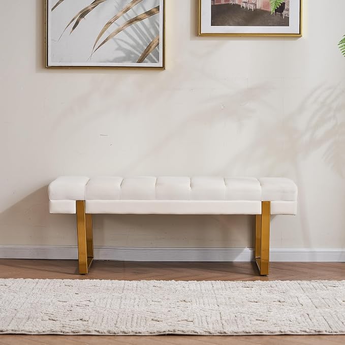 46" Velvet Bench with Gold Legs - Image 5