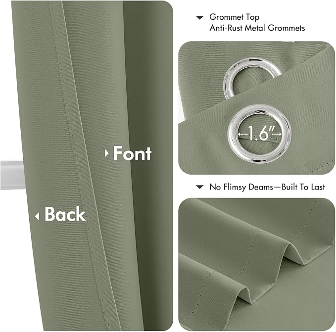 MIULEE Blackout Curtains for Bedroom 2 Panels 40 x 84 Inch Long Sage | Thermal - Image 4