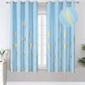 Sky Blue Blackout Curtains for Bedroom, Room Darkening Gold Palm Tree Pattern by ESTELARTEXTILER