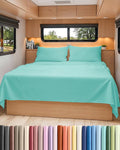RV Short Queen Sheet Set 60 X 75 - 4 Piece RV Short Queen Bed Sheets - Soft, Breathable and Cooling - Designed for Bunks, Trailers & Campers - Fits 8” to 12" Mattress - Hotel Luxury Bedding - Spa Blue
