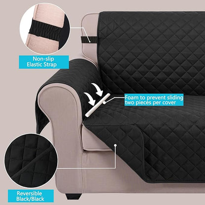 U-NICE HOME Loveseat Sofa Cover Reversible Couch Covers for 2 Cushion Couch for Dogs Furniture Protector Cover with Elastic Straps Water Resistant(Loveseat Small, Black/Black)
