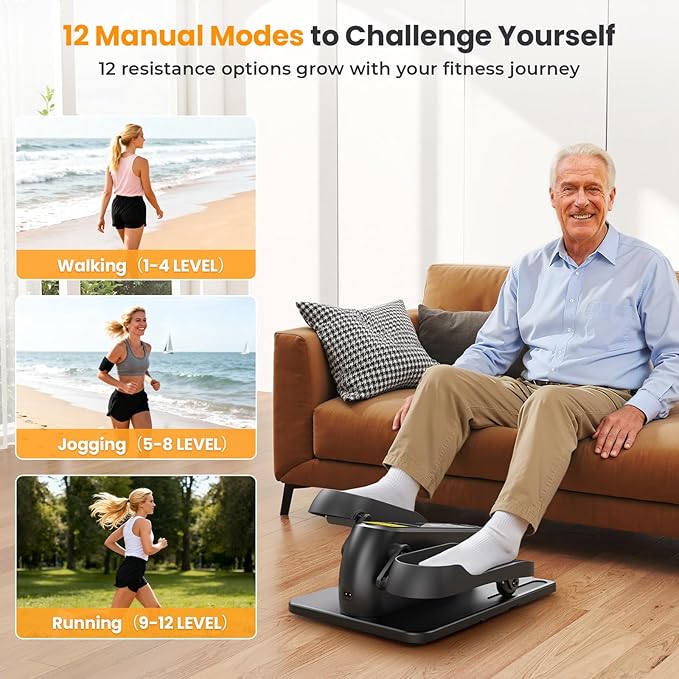 Under Desk Elliptical Machine, Ellipse Leg Exerciser as Seen on TV for Seniors with Remote Control & 12 Manual & Auto Mode, Low-Impact Quiet Portable Electric Seated Pedal Exerciser for Home Office