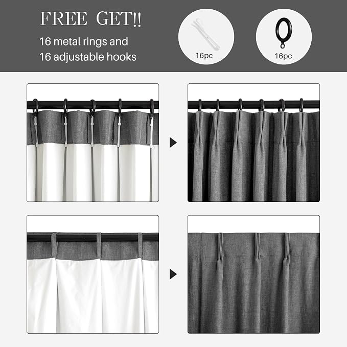Pinch Pleated Linen Curtains 100% Blackout 102 Inches Long - Image 3