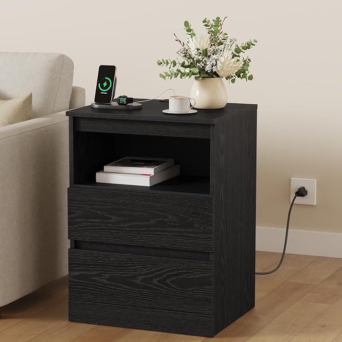 Nightstands with Charging Station, LED Lights and Drawer, Sofa Side End Tables - Image 8