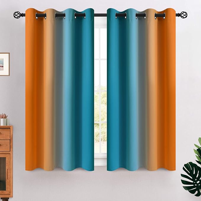 COSVIYA Grommet Ombre Blackout Orange and Blue Curtains, W52 x L54 inch | Room by COSVIYA