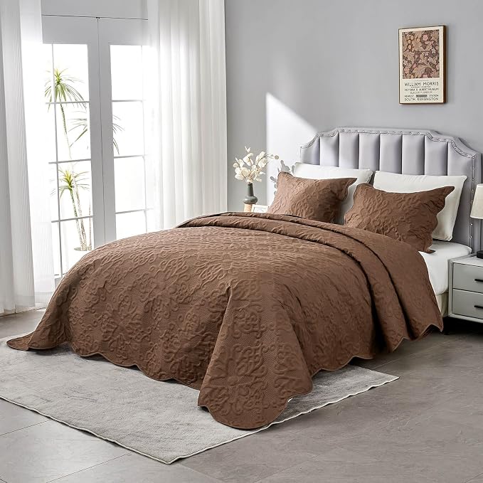 Kingnex Oversized King Bedspreads 128x120 Coffee | Lightweight, Extra Wide Quilt - Image 5