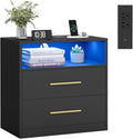 VASAGLE 23.6 Nightstands, LED Lights, Charging Station, 2 Drawers | LED Lights by Unknown