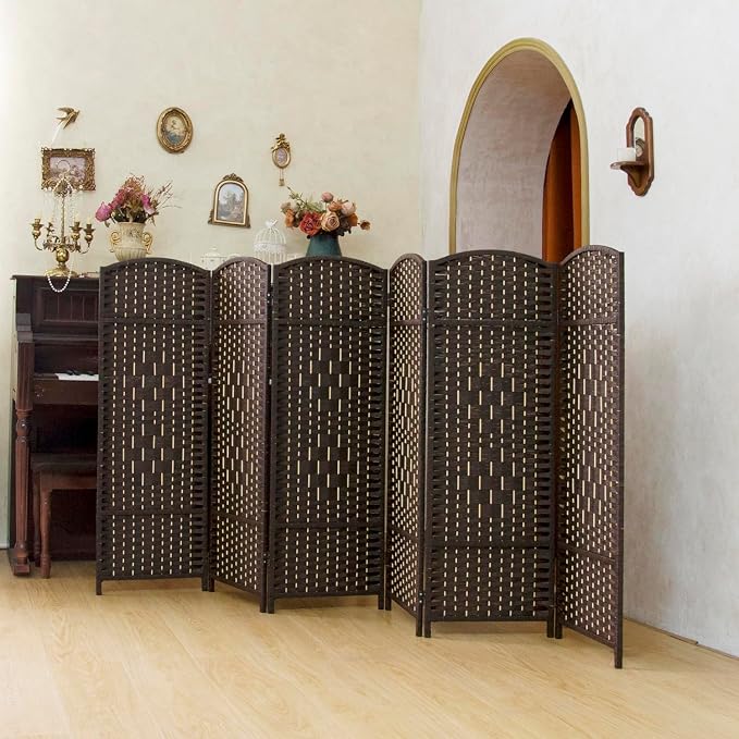 Compact 6 Panel Short Room Divider, 47.2 Inch Tall Double-Sided Rattan Folding by PawlaBay