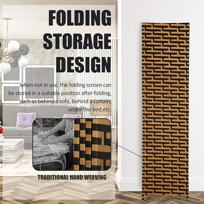 Room Divider, 4 Panels 6FT Folding Privacy Screen Room Divider | Wall Wood Mesh - Image 2