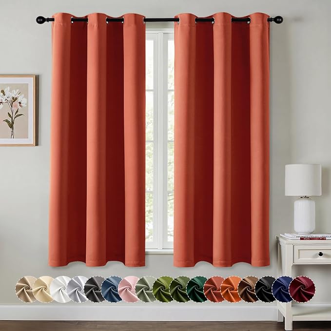 MIULEE Fall Blackout Curtains for Bedroom 2 Panel 40"x45" Long Burnt Orange | by MIULEE