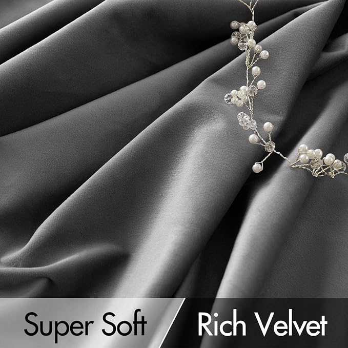 MIULEE Grey Velvet Pinch Pleat Blackout Curtains W52 X L96 Inches | 2 Panels - Image 4