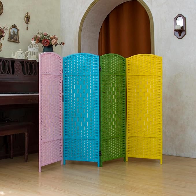 Compact 4 Panel Short Room Divider, 47.2 Inch Tall Double-Sided Rattan Folding - Image 5