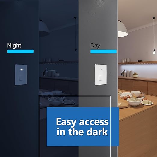 LIDER Minimalist Design Matte Finish Lighted Decorator Switch with Wall Plate, Frameless Paddle Light Switch with Locator Light, Single Pole, Grounding Screw, 15A 125V, UL Listed, White, 10 Pack