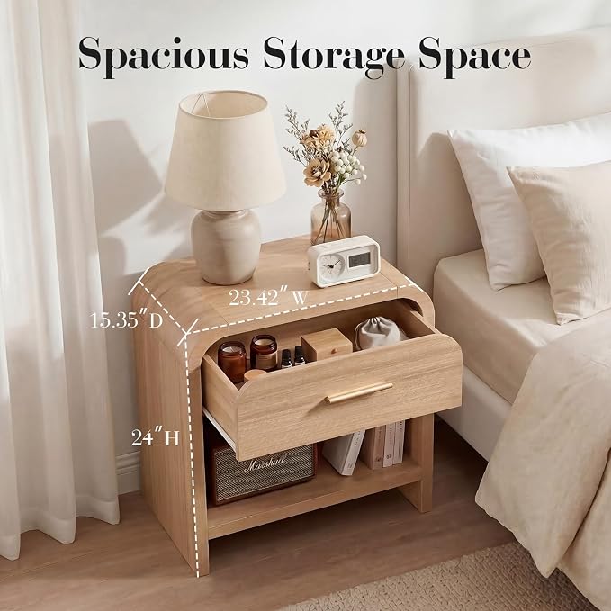 Night Stand, 1-Drawer and 1 Storage Shelf | Nightstand 24" H Metal Handle - Image 6