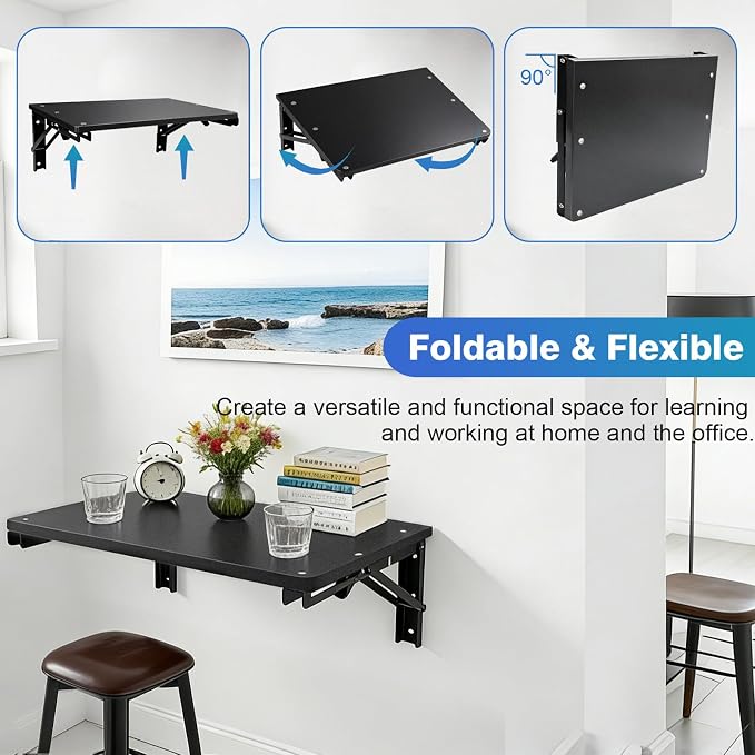 Folding Wall Desk for Small Space, Media Projector Shelves - Image 3