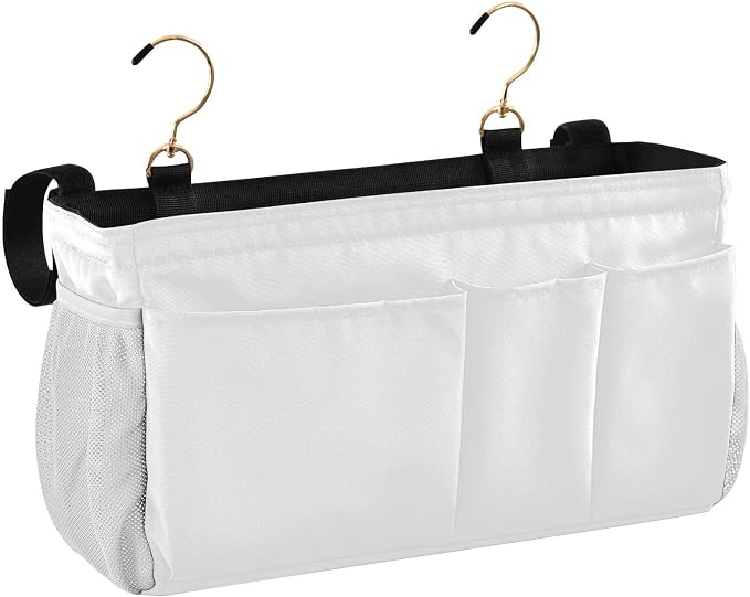 DOMIKING White Bedside Caddy for Dorm Bed Recliner Armrest Organizer by DOMIKING
