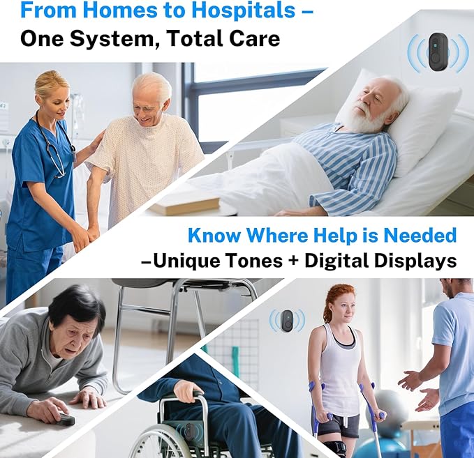 Wireless Caregiver Pager - 500ft Range Nurse Call System with LED Display, 15 Waterproof Call Buttons & 1 Receiver for Elderly, Patients, Disabled at Home, Hospital, Clinic
