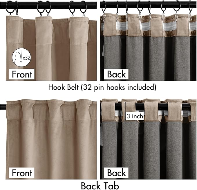 MIULEE Velvet Curtains 50W x 84L 2 Panels Camel Beige Blackout Curtains | - Image 3