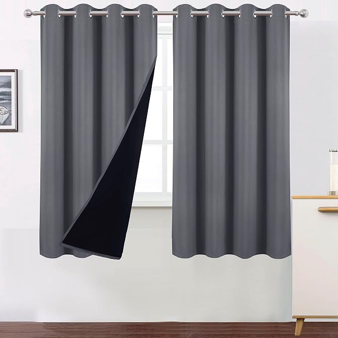 100% Blackout Curtains 52 x 63 Inch/Grey Curtains 2 Panels by Lemomo