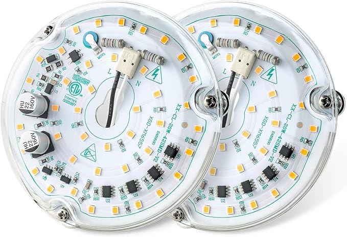 HAOLEDI 2 Pack 4'' 20W LED Ceiling Fan Light Retrofit Kit, Ceiling Light Replacement, LED Flush Mount Ceiling Light, Warm White 3000K 2400LM, 120V, ETL Listed CRI90 (2-Pack Warm White 3000K)