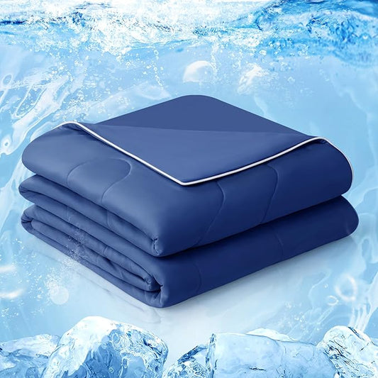 EASELAND Cooling Comforter Queen, Cold Touch Fabric Absorbs Body Heat, Double-Sided Cool Design Soft Fluffy Cooling Blanket for Night Sweats Hot Sleeper(Navy Blue, Queen(90"x90"))