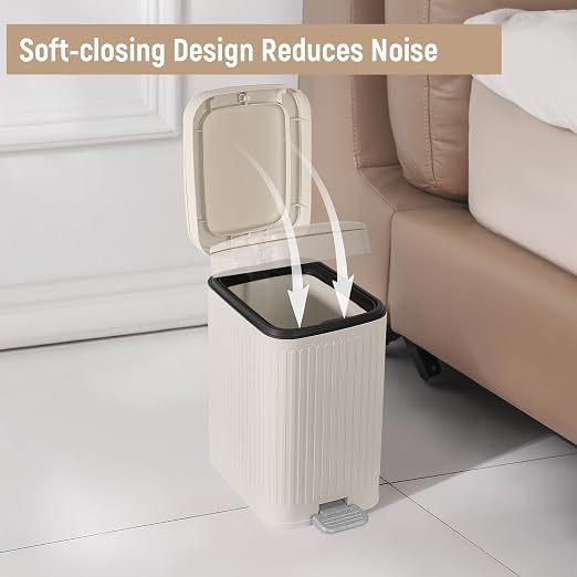 Small Bathroom Trash Can with Lid, 2.6 Gallon Slim Soft Close Step, Cream | - Image 4