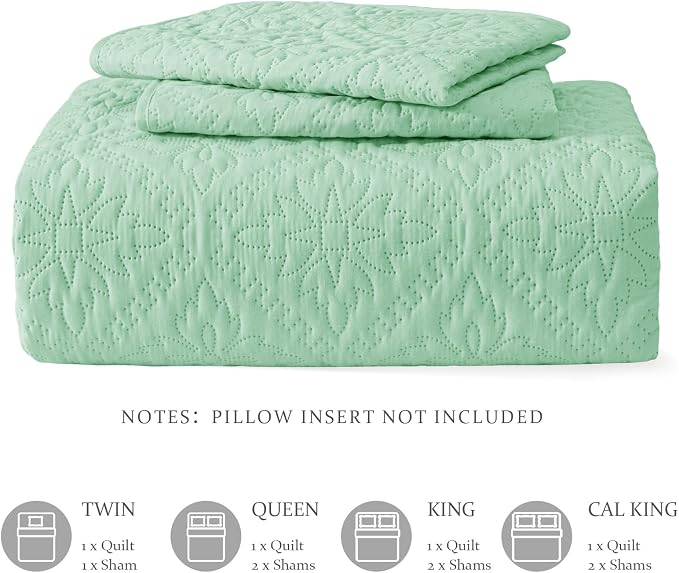 Exclusivo Mezcla Twin Quilt Set, Sage Green | Lightweight Soft Bedspreads - Image 6