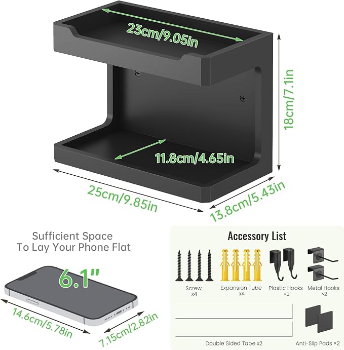 NiHome Bedside Wall Shelf Organizer, Wood 2-Tier Floating Nightstand, 4 DIY - Image 3