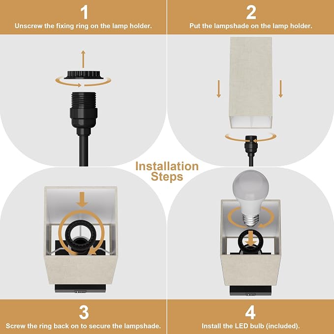 Touch Bedside Table Lamp for Bedroom, Touch 3-Way Dimmable LED Bulb Included - Image 7