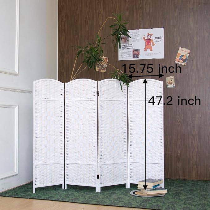 4-Panel Short Room Divider, 3.9 ft Freestanding Partition Wall, Natural White - Image 5