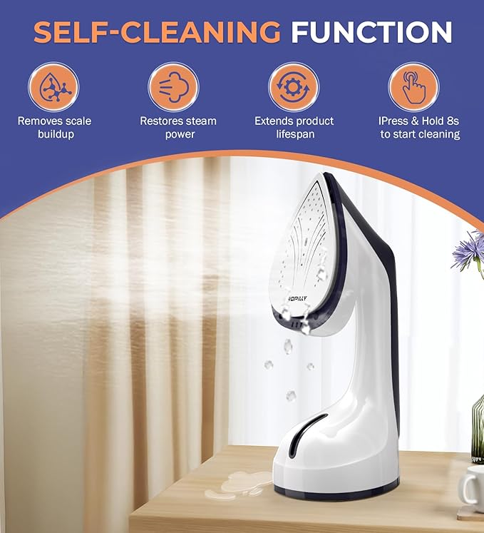 Ropilly Steamer for Clothes, 1600W 2-in-1 Steamer & Iron with Large Ceramic Plate, Powerful Turbo Steam, Smart Temperature Control, Auto-Off, Wrinkle Remover for All Fabrics