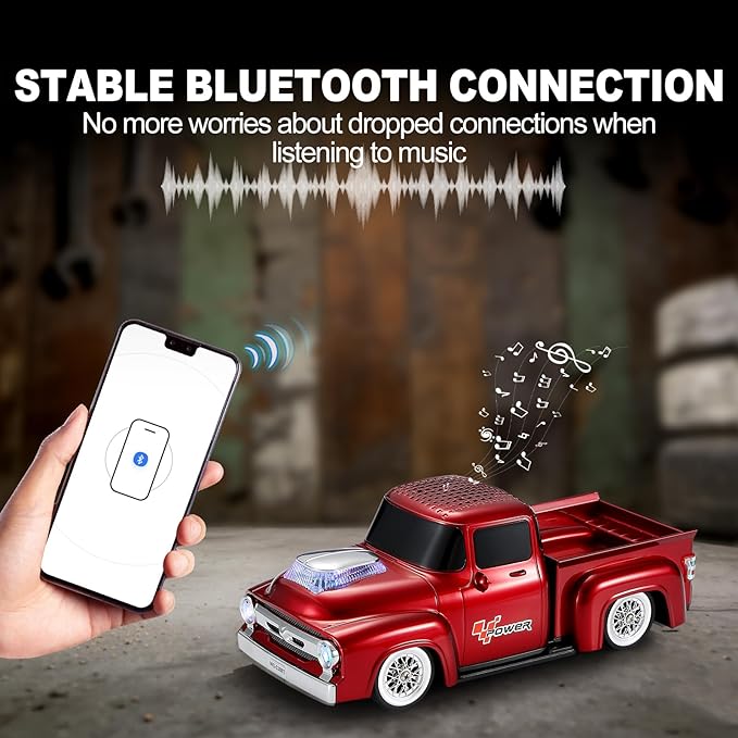 Vintage Pickup Truck Bluetooth Speaker, Retro Truck Model with HD Sound, Built-in Mic, LED Party Lights, TWS Dual Pairing, Multi-Interface Output, Portable Outdoor Speaker for Parties & Beach (RED)
