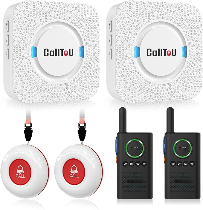 CallToU Caregiver Pager Wireless Alert Button Home Intercom System Long Range 2 Way Radio for Elderly/Patient/Pregnant/Home/Office