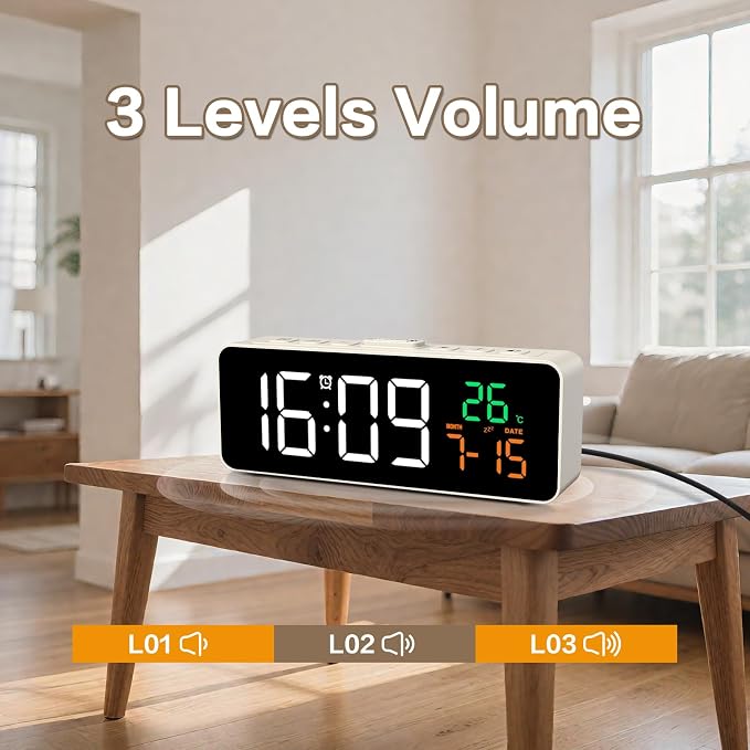 3-in-1 Digital Clocks for Living Room, Small & Compact Alarm Clock | Temperature - Image 7