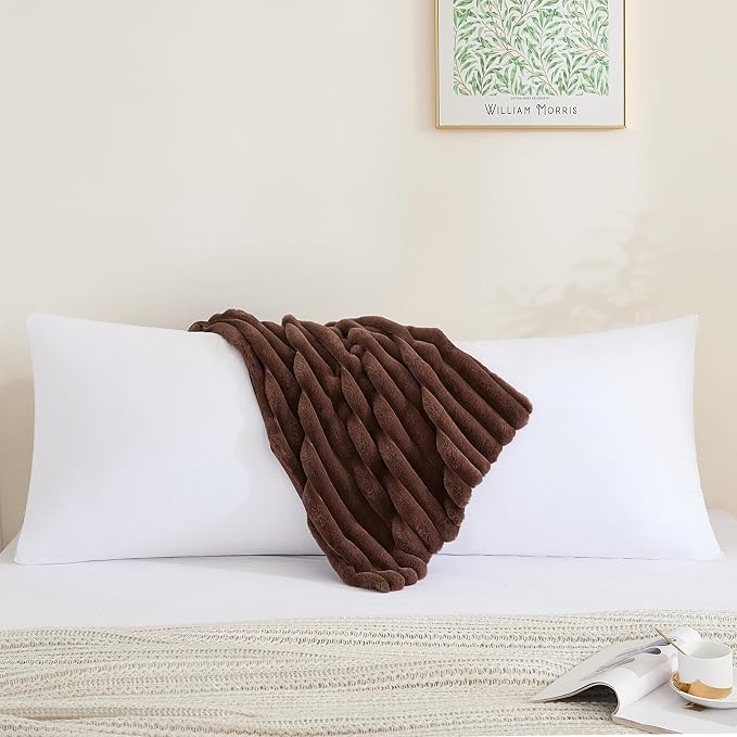 Full Body Pillow with Fluffy Stripe Faux Fur Removable Cover, Long Bed Pillow - Image 2