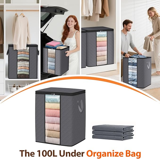SpaceWhisper 4 Pack 100L Clothes Storage, Foldable Storage Bags, - Image 6