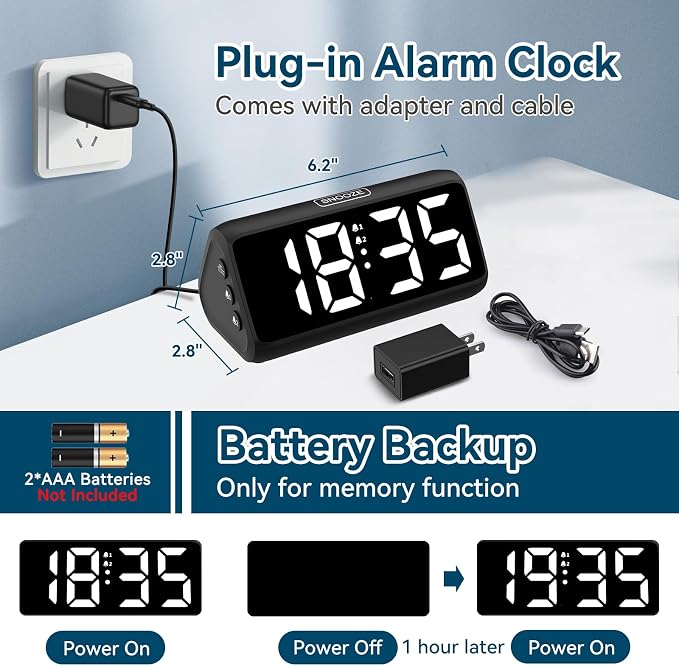Digital Alarm Clocks for Bedrooms, Loud Alarm Clock - Image 3